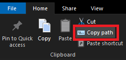 Copying the path of the source code file in Windows Explorer.